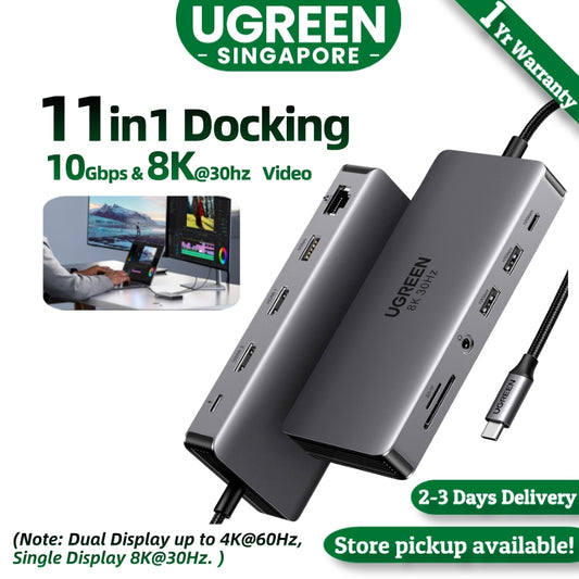 UGREEN 15965 Revodok Pro 11 in 1 USB C Hub Dual Display Docking Station with Dual HDMI 4K60Hz Single 8K30Hz 10 Gbps Data Port 100W PD 1000mbps Ethernet, SD/TF Card Reader