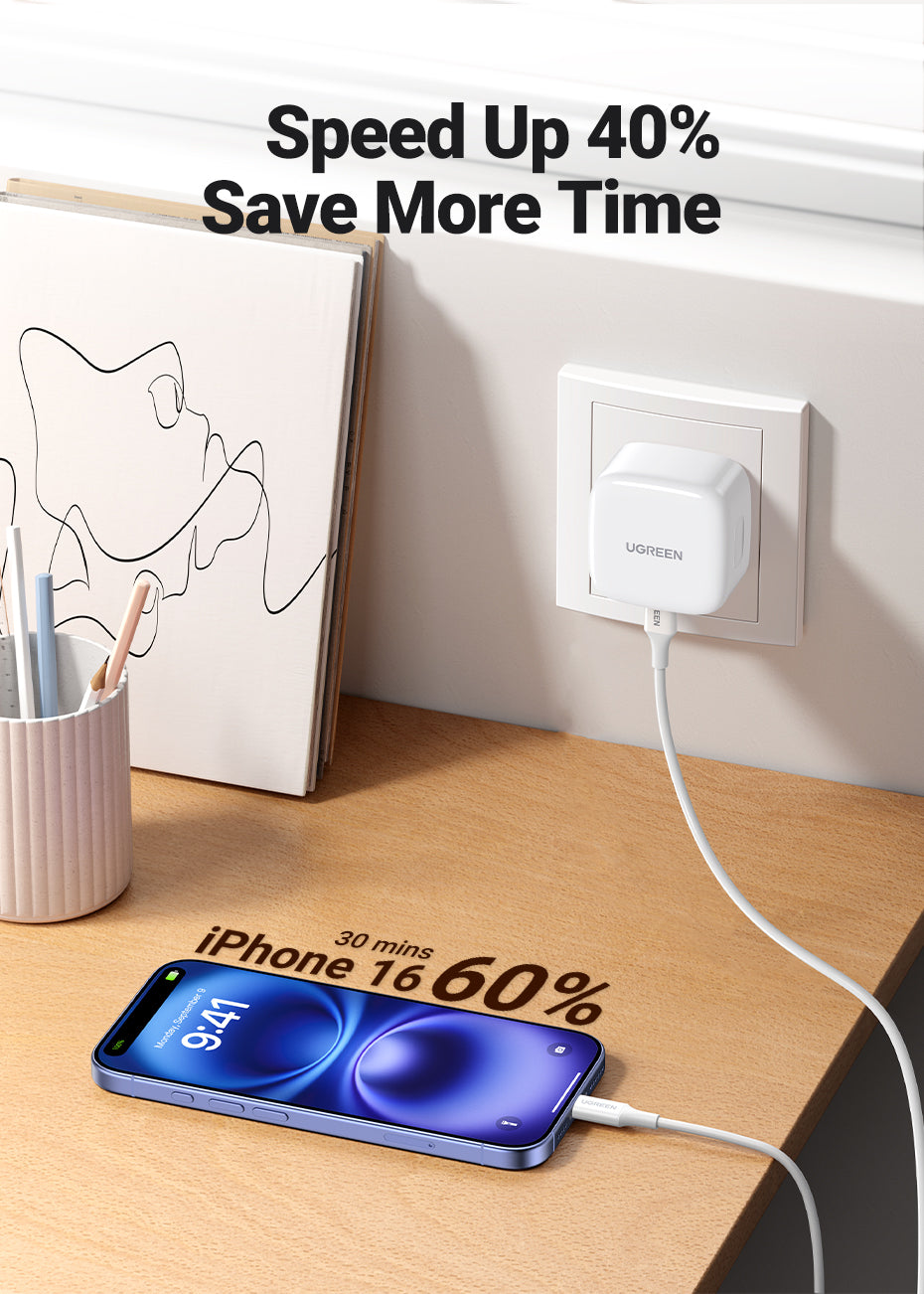 UGREEN PD 30W USB C Wall Charger - PD Fast Charger Type-C Power Adapter Compatible for iPhone 16 15 Pro Max iPhone 16 15 Plus, Samsung Galaxy S25 S24 Ultra, iPad Mini/Pro, Huawei Fast QC 4.0 Pixel 7 Airpods