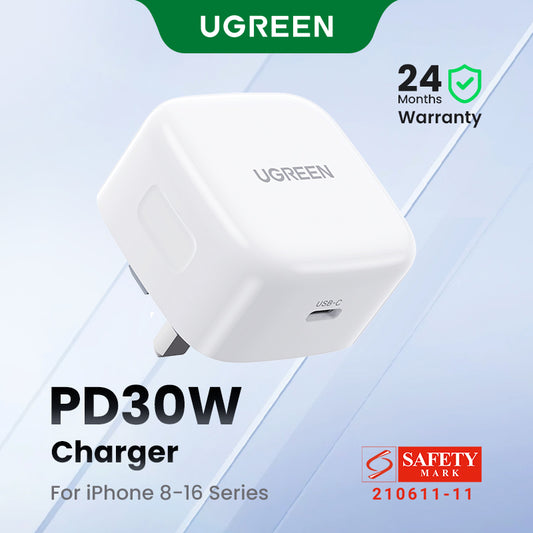 UGREEN PD 30W USB C Wall Charger - PD Fast Charger Type-C Power Adapter Compatible for iPhone 16 15 Pro Max iPhone 16 15 Plus, Samsung Galaxy S25 S24 Ultra, iPad Mini/Pro, Huawei Fast QC 4.0 Pixel 7 Airpods