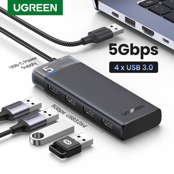 UGREEN USB 3.0 Hub 4 Port 5Gbps USB Splitter Extender with USB C Power Supply Port for Laptop PC Desktop Keyboard Mouse
