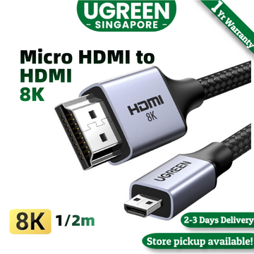UGREEN 4K/8K Micro HDMI to HDMI Cable Adapter, 2.1 Aluminum Shell Braided 48Gbps Ultra Speed 8K60hz, 4K120hz Support HDR eARC Dolby Compatible with GoPro Raspberry Pi 4 Sony Camera Nikon