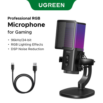 UGREEN Studio-Grade RGB USB Desktop Microphone – 96kHz/24-bit with DSP Noise Reduction for Windows , Mac Os , PS4/PS5 , Zoomen , GotoMeeting , YouTube , Google Treffen , Twitch , Skype , Podcast