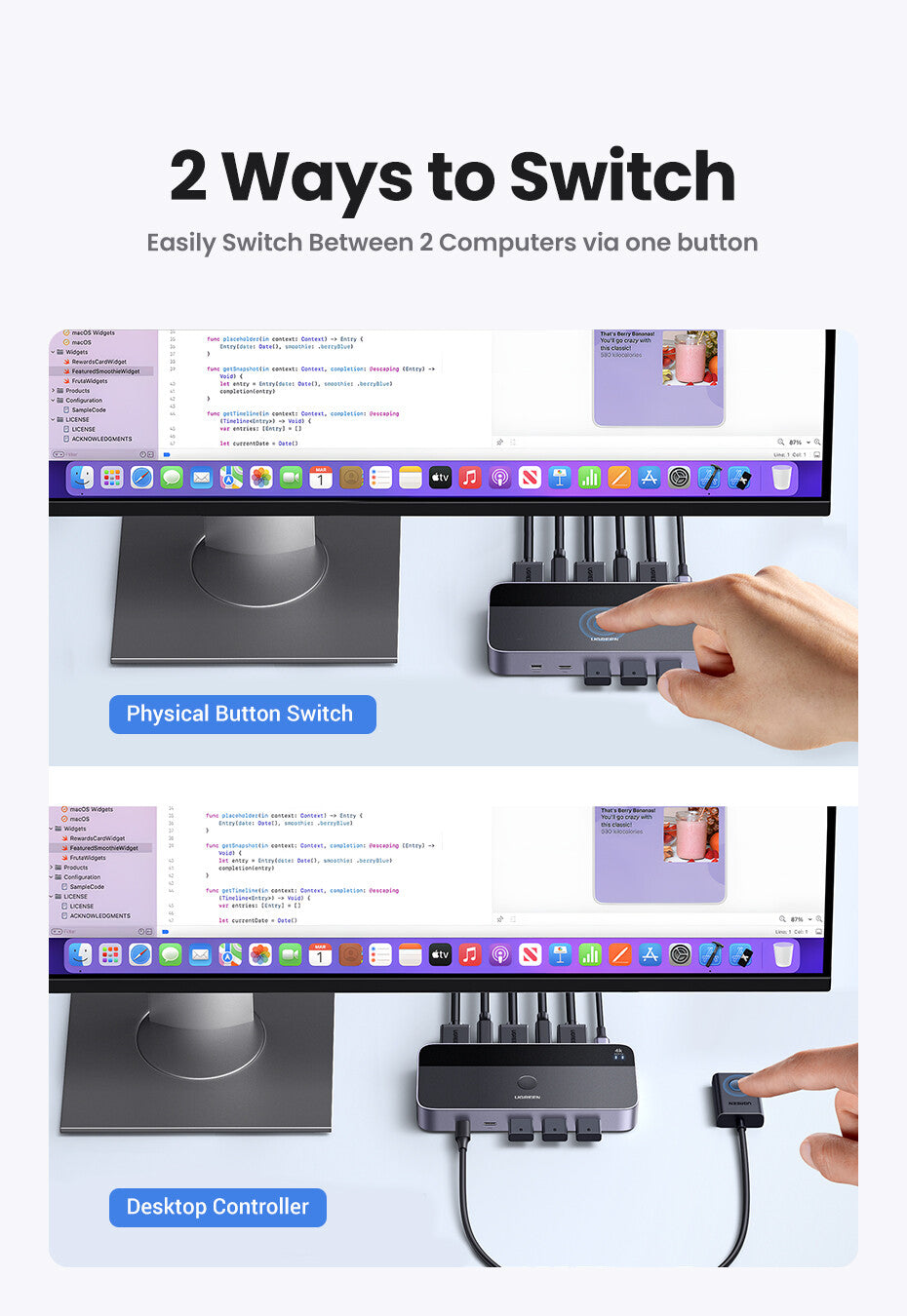 UGREEN HDMI 2.0 KVM Switch – 2 Computers to 1 Monitor Display, 4K60Hz HDMI & USB Peripheral Sharing