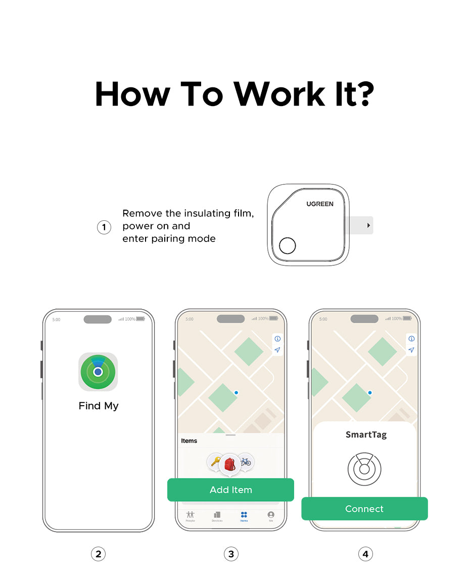 UGREEN Smart Tracker Apple FMN Anti-lost Device Basic Black Plastic Universal Structure Button Battery FMN Certification for IOS iPhone 16 15 13 Series