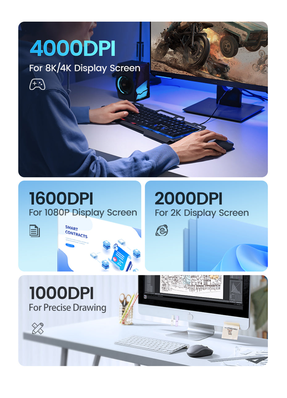 UGREEN Wireless Mouse Bluetooth & 2.4GHz Mice Ergonomic 4000DPI 6 Mute Buttons for Laptop Computer Desktop WIndows Mac OS Mouse