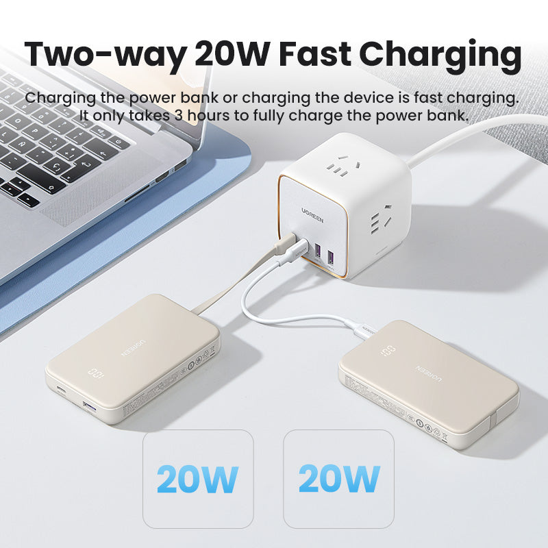 UGREEN 10000mAh/20000mah PD20W SCP22.5W Powerbank With USB C Cable Portable Charger Power Bank Compatible Comes with Type C Cable for iPhone 16/15 Samsung Pixel iPad Air/Pro