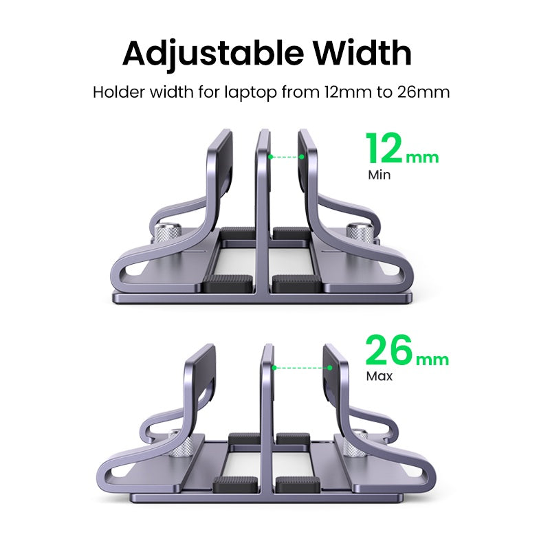 UGREEN Vertical Laptop Stand for Desk, Dual Slot Aluminum Holder, Adjustable Dock, Compatible with MacBook, Chromebook, up to 17.3 Inch, Grey