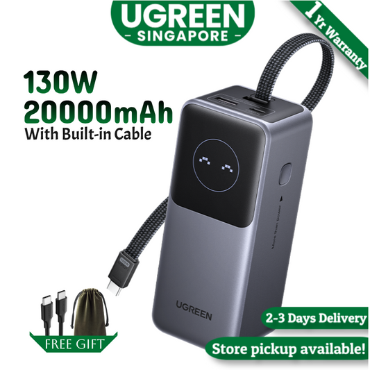UGREEN 20000 mAh Laptop Power Bank, PD 130W Fast Charging Portable Charger with TFT Display, 3-Port External Battery Pack for Dell, MacBook Air/Pro, Lenovo, Supports Samsung 45W powerbank