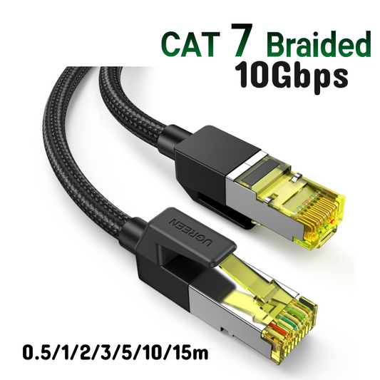 UGREEN 80421 CAT 7 10Gbps Cotton Braided Network Ethernet Cable Strong Nylon Braided Internet Wire CAT7 Lan Cable for Modem Laptops PS5 4 Router RJ45 Cable Pure Copper Ethernet Cable Ethernet
