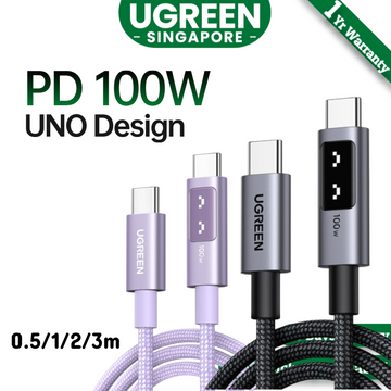 UGREEN Uno 100W USB C to USB C Cable, Fast Charging Type C Cord with LED Display, USB2.0 480Mbps Data Transfer for iPhone 16 Pro Max, MacBook Pro, iPad Pro, Galaxy S24, Pixel, Chromebook, Dell