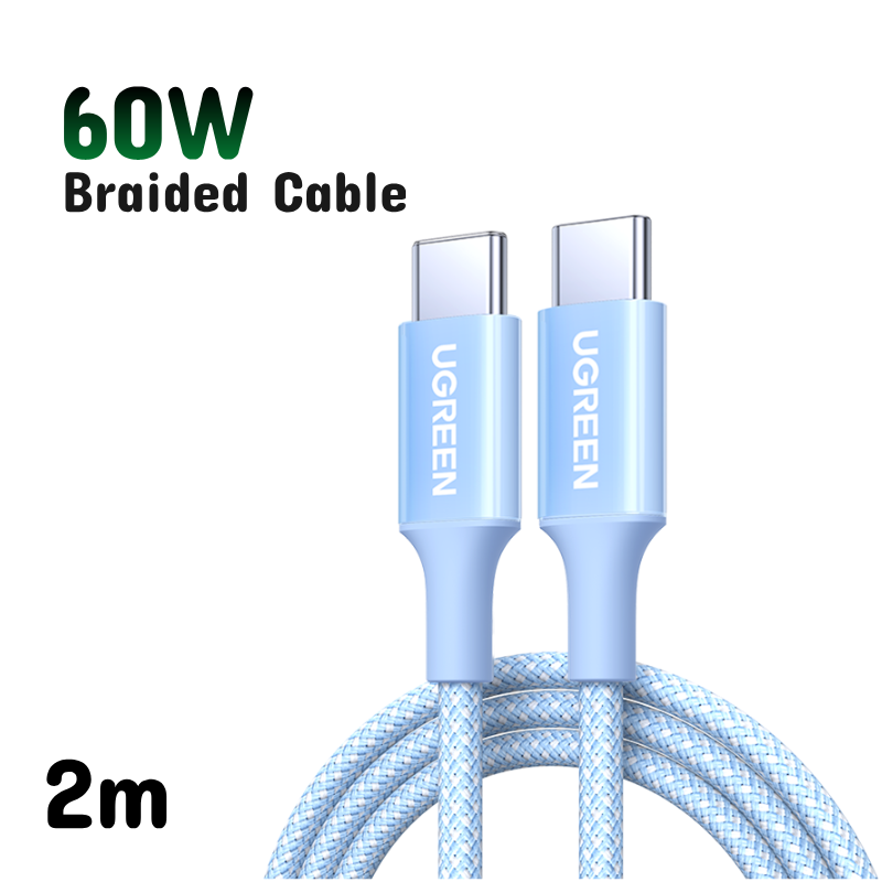 UGREEN 60W USB C to USB C Charger Cable, Type C PD Fast Charging Braided Cord, Compatible with iPhone 16 Pro Max/15, Galaxy S24 S23, MacBook Pro, iPad Pro 2024, Pixel9, Chromebook, Switch
