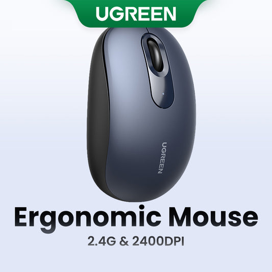 UGREEN 2.4G Wireless Silent Mouse 2400DPI Ergonomic Design Mouse with USB Mini Receiver Ambidextrous PC / Mac / Laptop
