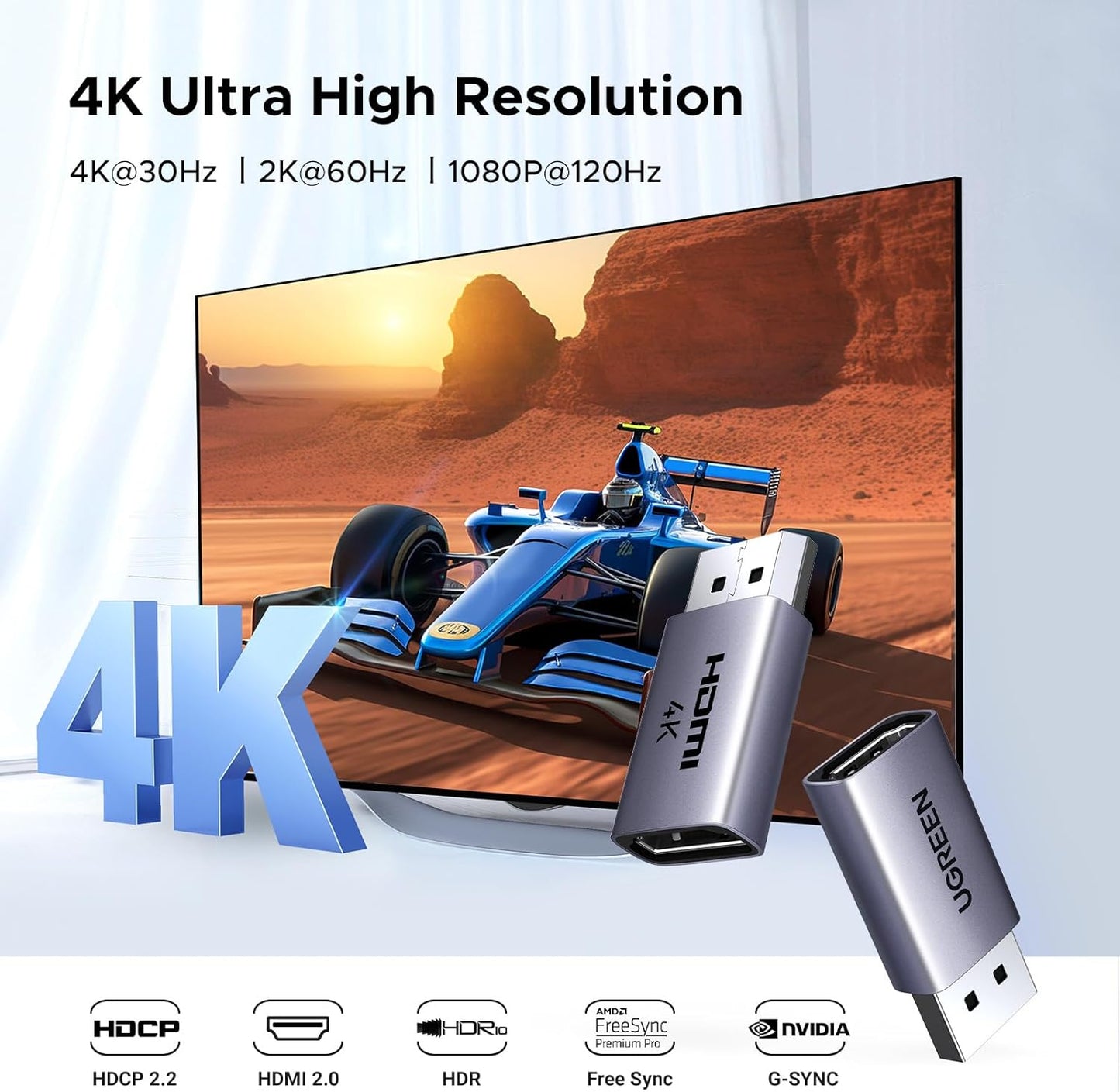 UGREEN Universal 2-Pack 4K DisplayPort to HDMI Adapter - Silver, High-Quality Adapter Converter for HDMI Monitor, Compatible with AMD/NVIDIA