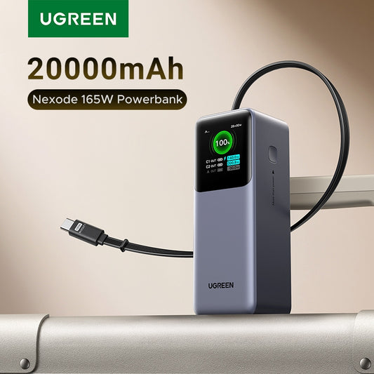 UGREEN Nexode Power Bank 20000mAh 165W with Built-in USB C Cable Laptop Travel Portable Charger, 100W Input, Fast Charging for MacBook Pro/Air/iPhone 16/iPad Pro/Galaxy S25 Ultra/Dell/HP and More