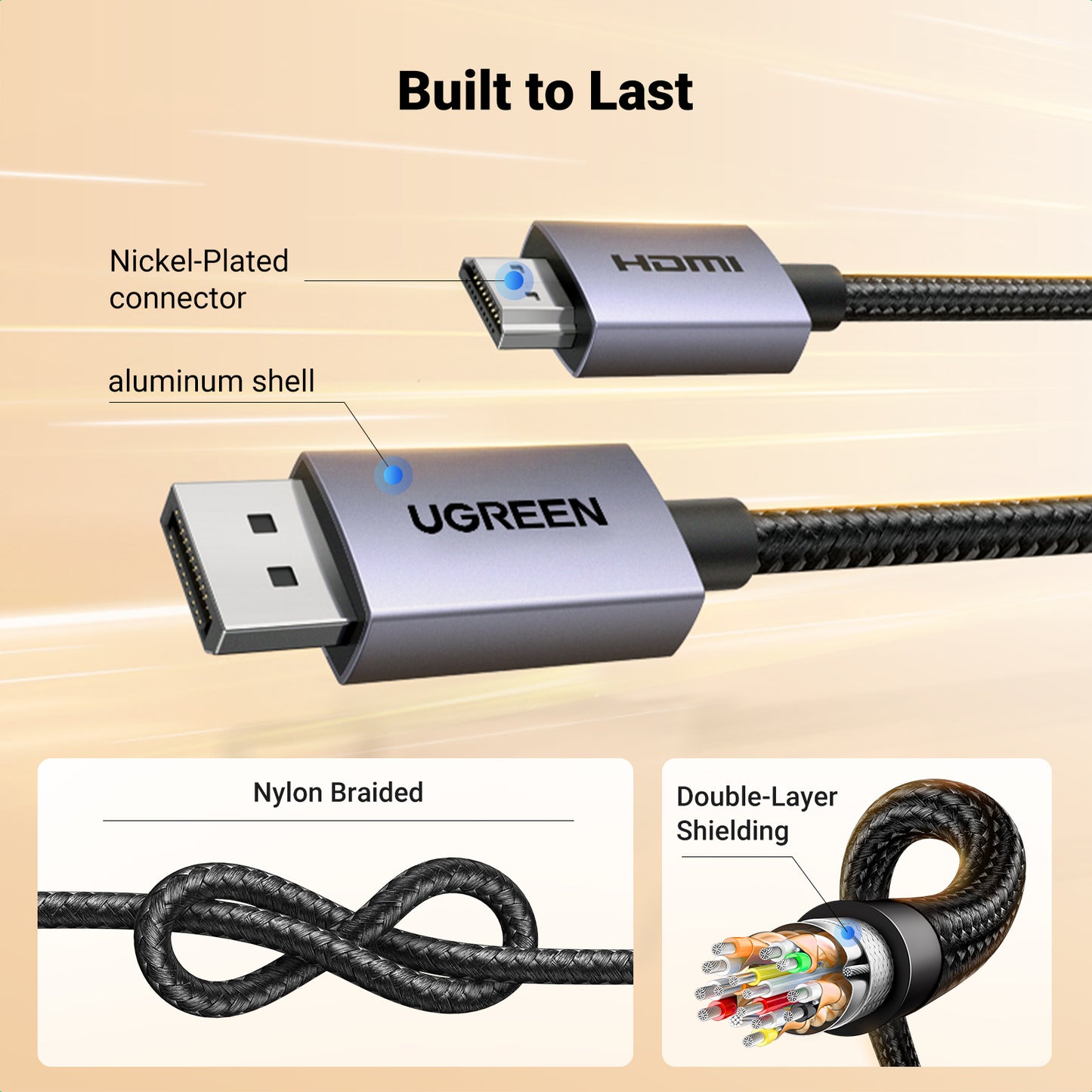 UGREEN 4K Displayport (Source) to HDMI (Display) Cable single direction UHD DP to HDMI Connector Video Display Cord for HDTV Monitor Projector Computer