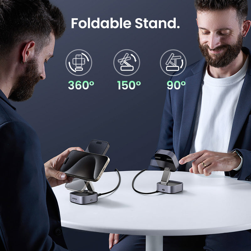 UGREEN 2-IN-1 25W MagFlow Wireless Charger for iPhone 16 15 Pro Max iPhone 16 15 Plus AirPods Pro/Max Xiaomi Samsung S25 S24 Ultra Samsung Earphone Huawei