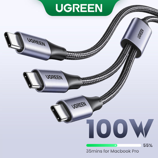 UGREEN 1.5M 100W Type C 2-in-1 Fast Charging Cable E-Marker for iPhone 15 Series Samsung S24 S23 Ultra iPad Pro Macbook Switch