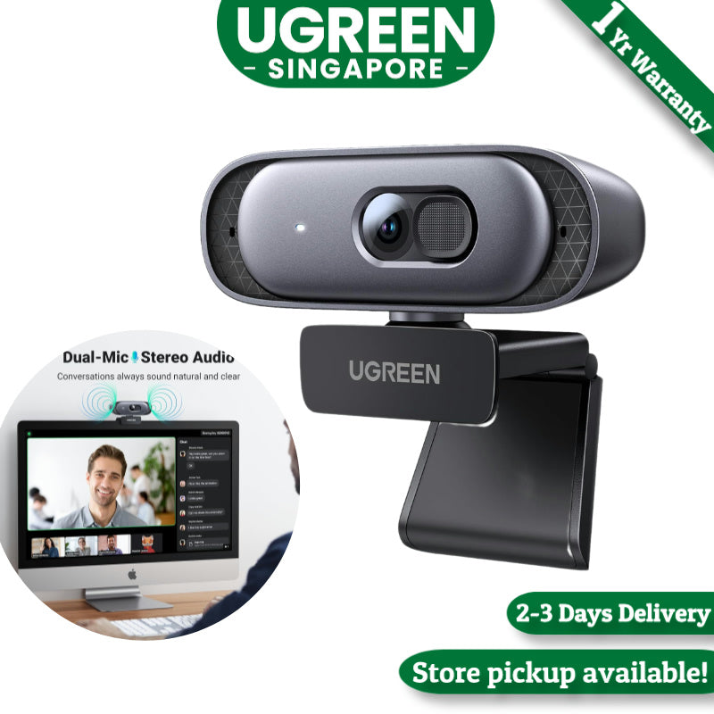 UGREEN 2K Webcam for PC, Full HD 1080p60fps Web Camera, Auto Focus & Light Correction, Dual Mic for Clear Stereo Audio, Plug and Play for Zoom, Skype, Streaming, Video Calling, Conferences