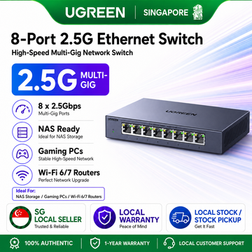 UGREEN 8 Port 2.5G Ethernet Switch 2.5Gbps Multi-Gigabit Network Switch Metal Fanless Hub for NAS PC WiFi 6 Router