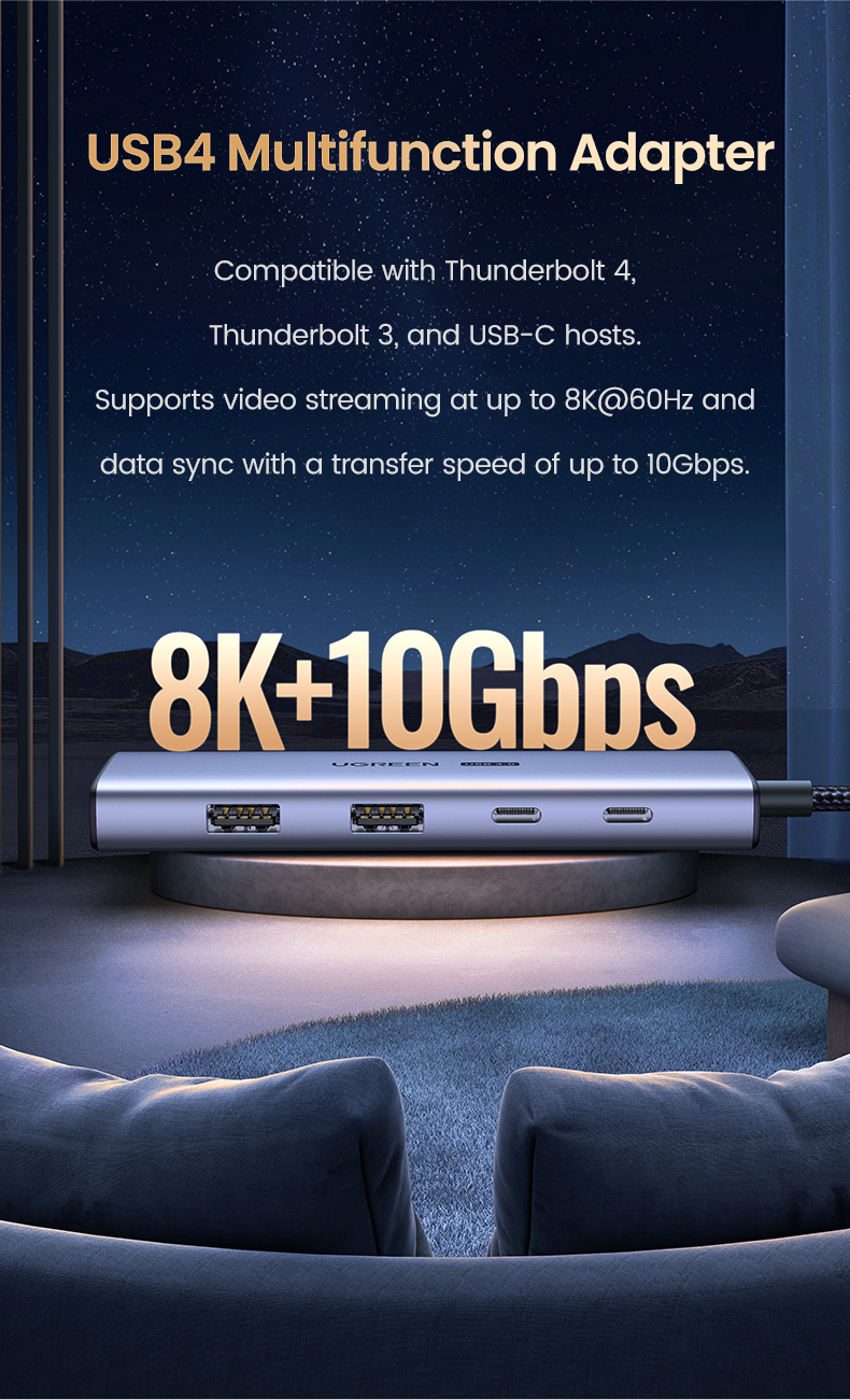 Ugreen USB4 10Gbps USB C Hub, 8K60Hz 4K144Hz 1080P240Hz HUB, 2 Port USB3.2 Gen2 compatible with Thunderbolt 3  Thunderbolt 4, Sony Samsung  LG TV, Thinkpad X1, Huawei Matebook Pro,Macbook pro and More