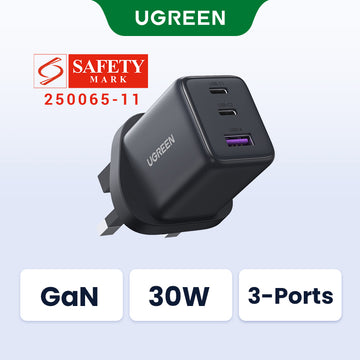 UGREEN 30W GaN Charger 3-Port 2C1A PD 3.0 USB C Fast Charger for iPhone 16 15 14 Pro Max Samsung S25 iPad Xiaomi