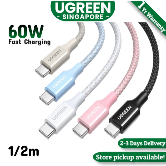 UGREEN 60W USB C to USB C Charger Cable, Type C PD Fast Charging Braided Cord, Compatible with iPhone 16 Pro Max/15, Galaxy S24 S23, MacBook Pro, iPad Pro 2024, Pixel9, Chromebook, Switch
