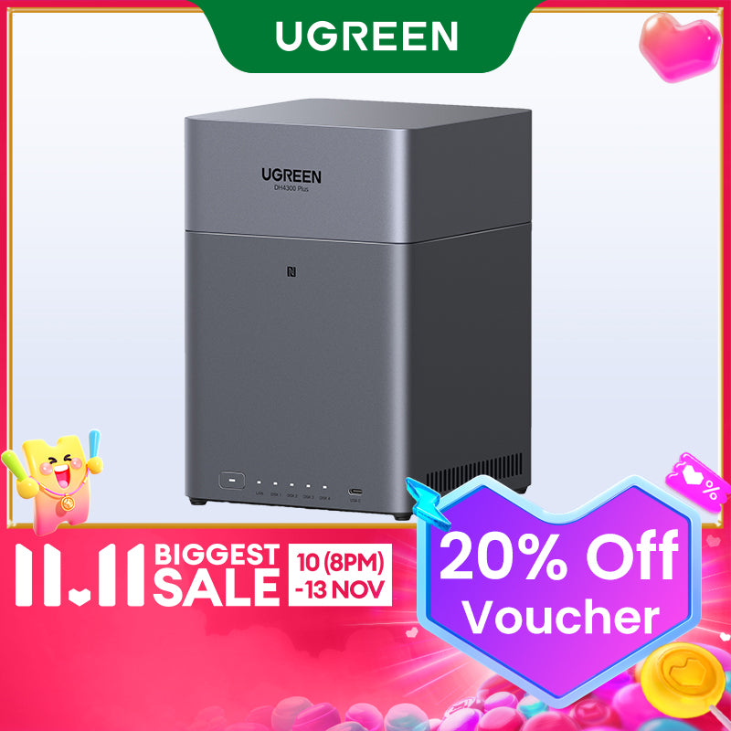 UGREEN NASync DH4300 Plus 4-Bay Desktop NAS, Support Capacity 120TB (Diskless), Remote Access, AI Photo Album, Beginner Friendly System, 8GB LPDDR4X RAM, 2.5GbE, 4K HDMI, Network Attached Storage