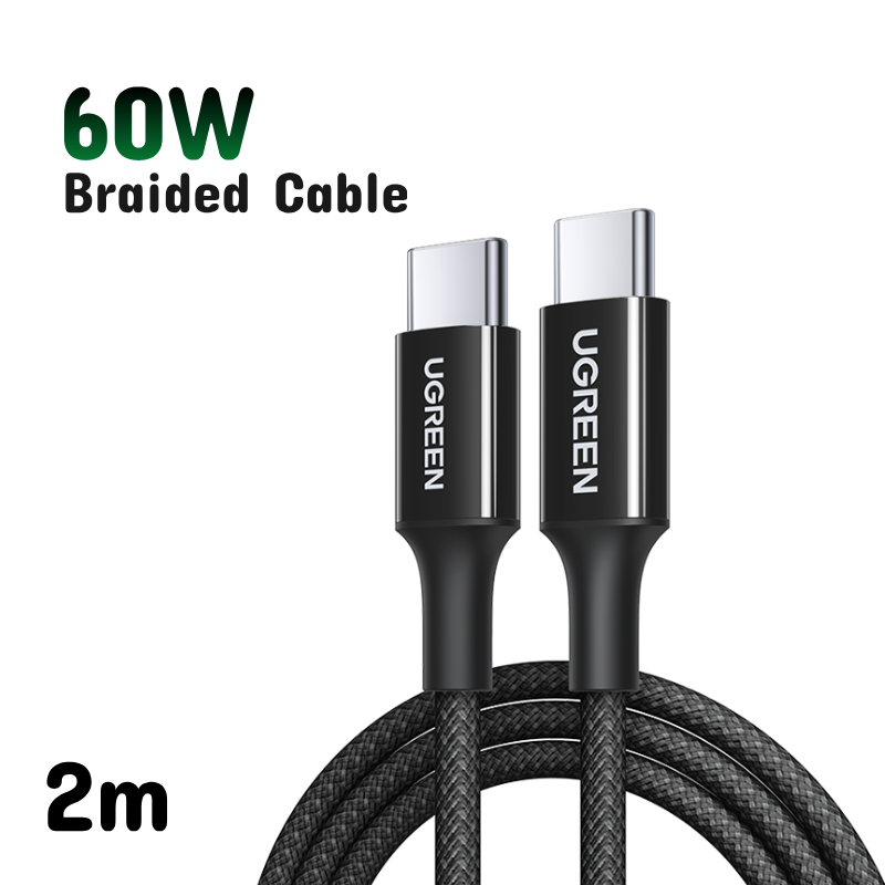 UGREEN 60W USB C to USB C Charger Cable, Type C PD Fast Charging Braided Cord, Compatible with iPhone 16 Pro Max/15, Galaxy S24 S23, MacBook Pro, iPad Pro 2024, Pixel9, Chromebook, Switch
