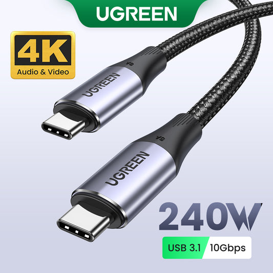 UGREEN 80150 1M 240W USB C to USB C Cable USB3.1 Thunderbolt3 10Gbps 4K Fast PD Cable for MacBook Pro Air M3 iPad Pro 2020 Chromebook Samsung Galaxy S20 S10 Pixel 4XL PS5 Nintendo Switch