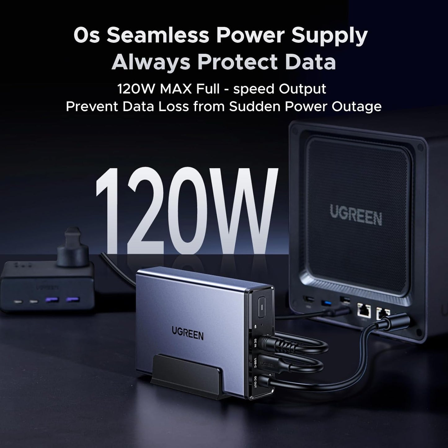 UGREEN NAS UPS, 120W DC Battery Backup and Surge Protector, 12000mAh Uninterruptible Battery Power Supply Only Compatible for UGREEN NAS DH2300, DH4300 Plus, DXP2800, DXP4800,DXP4800 Plus,DXP480T Plus