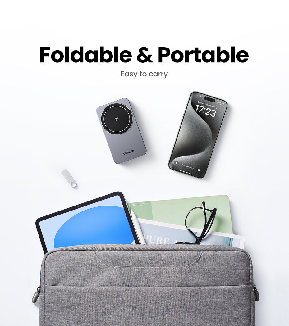 UGREEN 2-in-1 20W MagFlow Wireless Charger, 15W Fast Charging Stand for iPhone 16/15/14 Pro Max, 7.5W for iPhone 16/15 Plus, Compatible with AirPods Pro/Max, Xiaomi Air, Samsung S24 Ultra/S23, Galaxy Buds, Earphones, Phone Holder Included