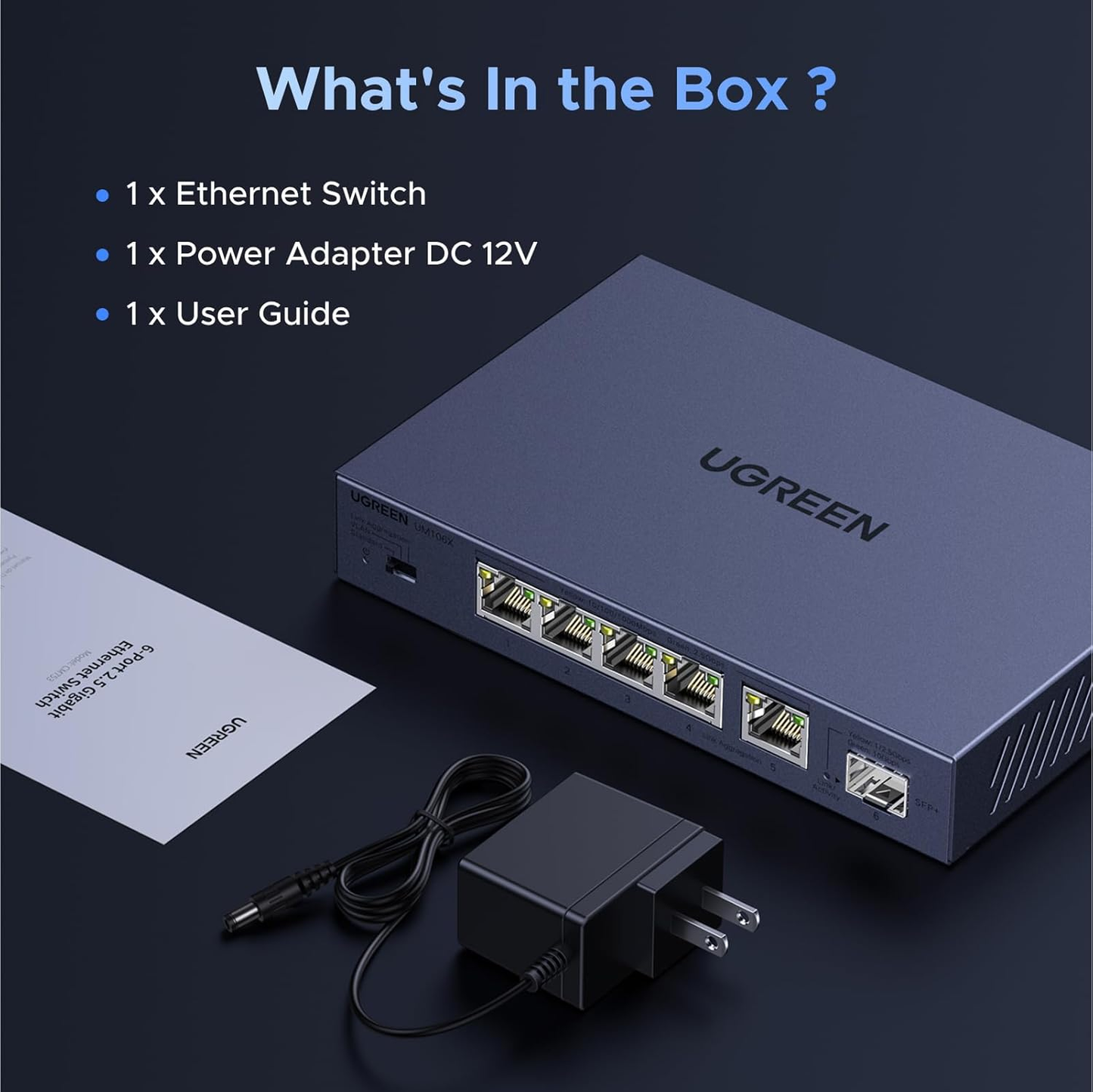 UGREEN 2.5Gbps Network Switch, 5 x 2.5Gbps Base-T& 1 x 10Gbps SFP+ Slot Ethernet Splitter, 6 Port Metal Case Ethernet Switch Hub,Desktop & Wall-Mounting,Plug & Play for TV/Laptop/Switch/Router/Camera