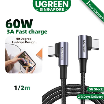 UGREEN Type C to Type C Cable 60W USB C Fast Charging Cable 90 Degree Compatible with iPhone 15/MacBook Pro/iPad Pro/Samsung/Google Pixel 7