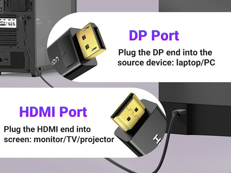UGREEN 4K Displayport (Source) to HDMI (Display) Cable single direction UHD DP to HDMI Connector Video Display Cord for HDTV Monitor Projector Computer