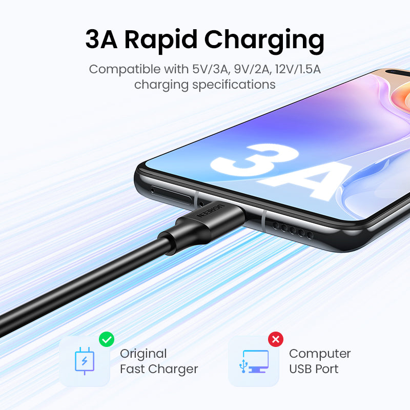 UGREEN 60114 3A USB C Cable Type C Cable, USB A to USB C Lead, QC 3.0 Fast Charging Nylon Cord, Data Transfer,
