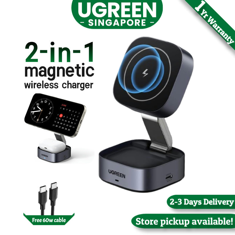 UGREEN 2-IN-1 25W MagFlow Wireless Charger for iPhone 16 15 Pro Max iPhone 16 15 Plus AirPods Pro/Max Xiaomi Samsung S25 S24 Ultra Samsung Earphone Huawei