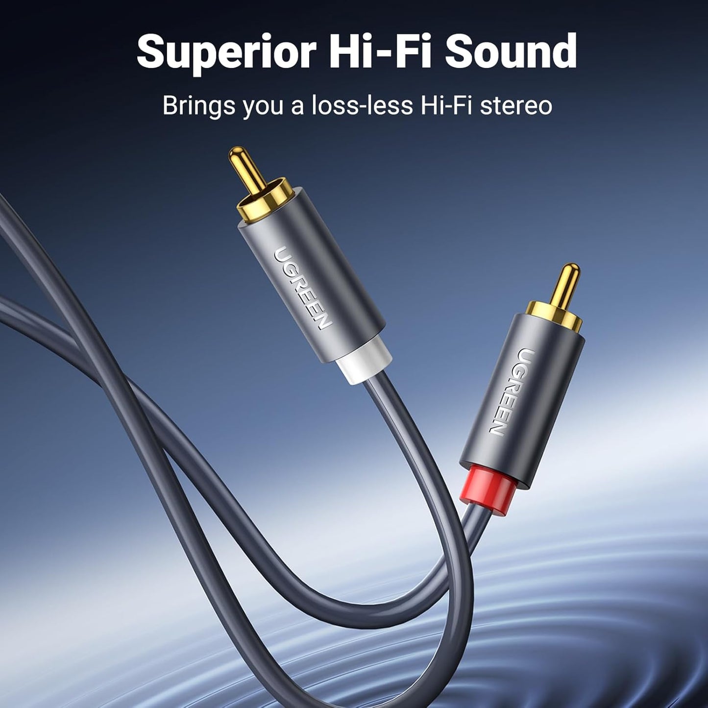 UGREEN RCA Cable, 2RCA Male to 2RCA Male Stereo Audio Cable Gold Plated Car Audio Subwoofer Adapter Dual Shielded Red and White Cord for Home Theater Amplifier Hi-Fi System Car Sound Speaker