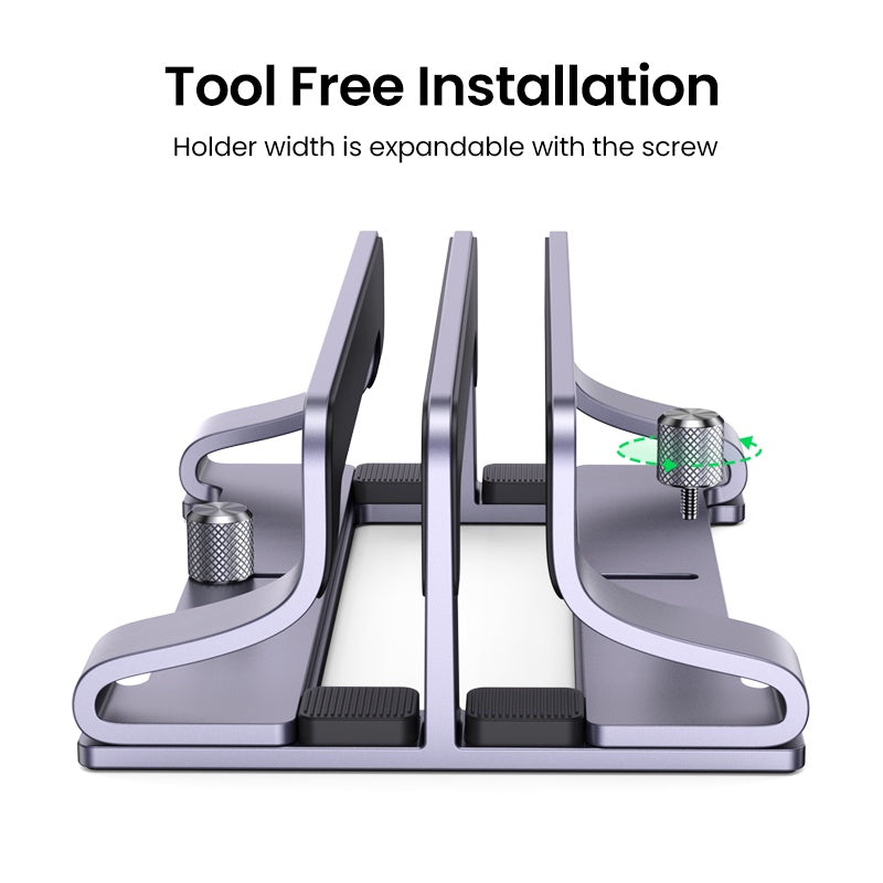 UGREEN Vertical Laptop Stand for Desk, Dual Slot Aluminum Holder, Adjustable Dock, Compatible with MacBook, Chromebook, up to 17.3 Inch, Grey