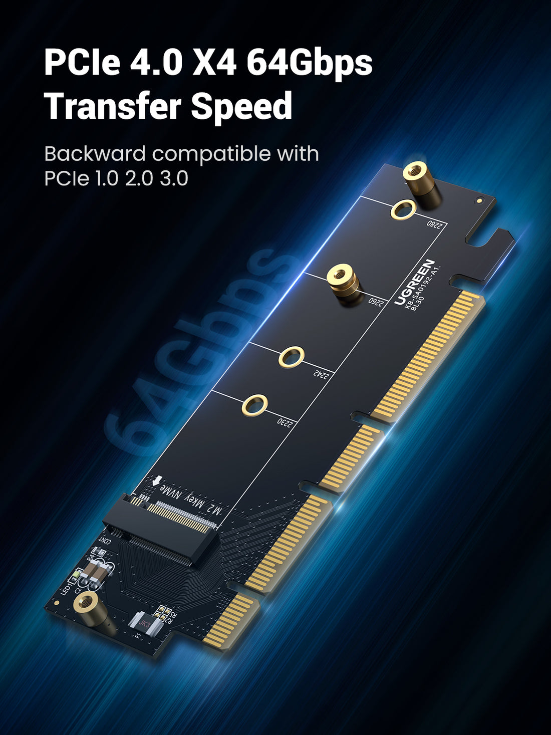 UGREEN NVMe PCIe Adapter, M.2 SSD to PCIe 4.0 X16/X8/X4 Card with Heat Sink, M.2 PCIe Adapter for M-Key and M&B-Key NVMe SSD 2280/2260/2242/2230
