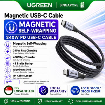 UGREEN 240W Magnetic Self-Wrapping USB-C Cable Tangle-Free Fast Charging Data Sync for iPhone 17 16 Pro Max ipad Pro 2025 iPad pro Apple MacBook Air MacBook Pro, Thinkpad T14, SAMSUNG S23 Ultra, Huawei Matebook, Xiaomi Pixel