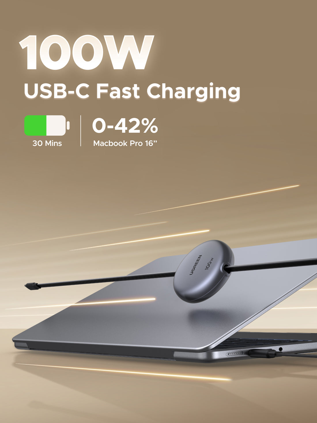 UGREEN 1m 100W USB-C to USB-C Fast Charging Cable with E-Marker Certified for iPhone 17/16 Series/Samsung S25 Ultra/MacBook Pro/Nintendo Switch
