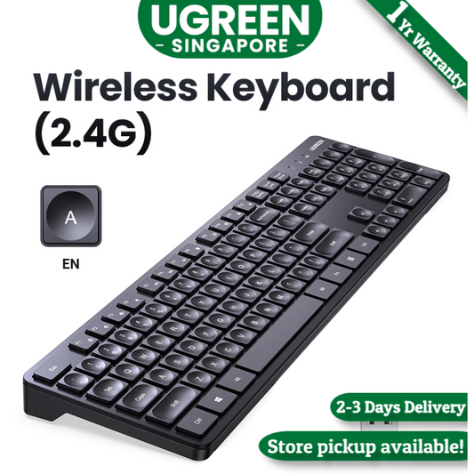 UGREEN 25322 Wireless Keyboard USB 2.4G Plug-and-Play, Full-Size, Spill-Resistant, Curved Space Bar, Compatible with PC / Mac / Laptop