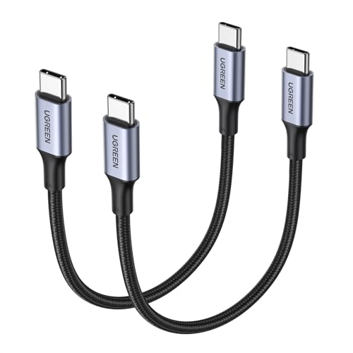 UGREEN 2 Pack 100W USB C to USB C Cable 0.25M USBC to USBC PD Fast Charging Type C Charger Cable for iPhone 16 Pro Max, MacBook Pro, iPad Pro, Dell, Matebook, Chromebook, Pixel, Galaxy S25 S24, Switch