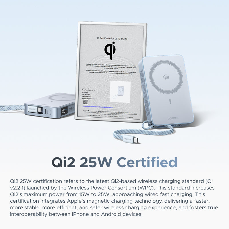 [3C Certified] UGREEN Qi2 25W MagFlow Magnetic Wireless Power Bank 10000mAh 30W PD Fast Charge with Built-in USB-C Cable, MagSafe Compatible for iPhone 16 15 14 Pro Max, Samsung S25 S24 Ultra