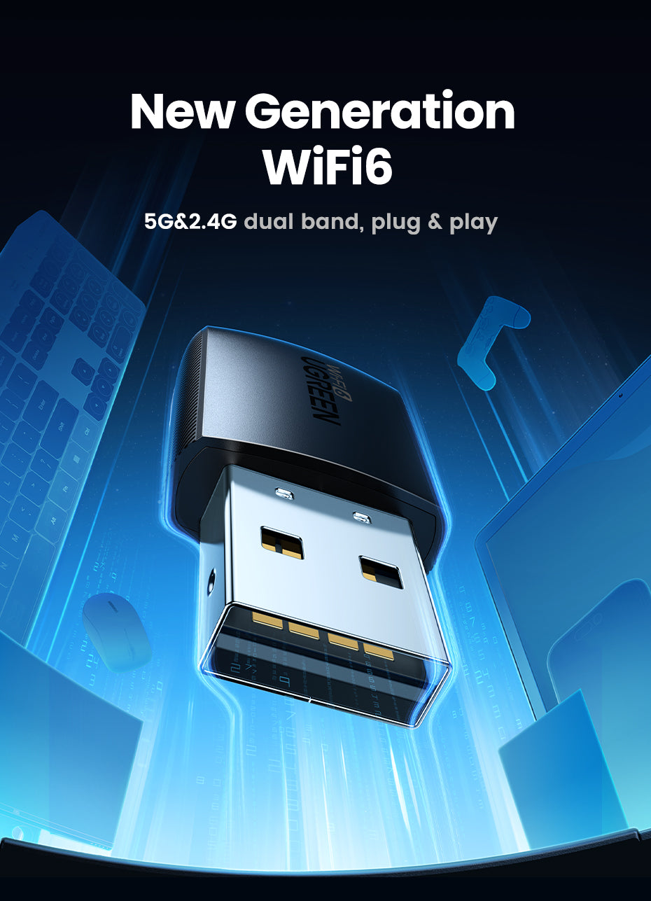 UGREEN 2.4G & 5G Wifi6 Wireless Adapter 1300Mbps 650Mbps USB WiFi Network Card for PC Computer USB WiFi Adapter USB Ethernet WiFi