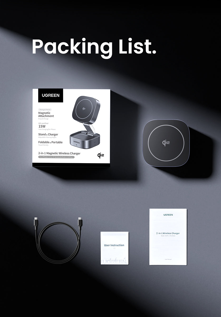 UGREEN 2-IN-1 25W MagFlow Wireless Charger for iPhone 16 15 Pro Max iPhone 16 15 Plus AirPods Pro/Max Xiaomi Samsung S25 S24 Ultra Samsung Earphone Huawei