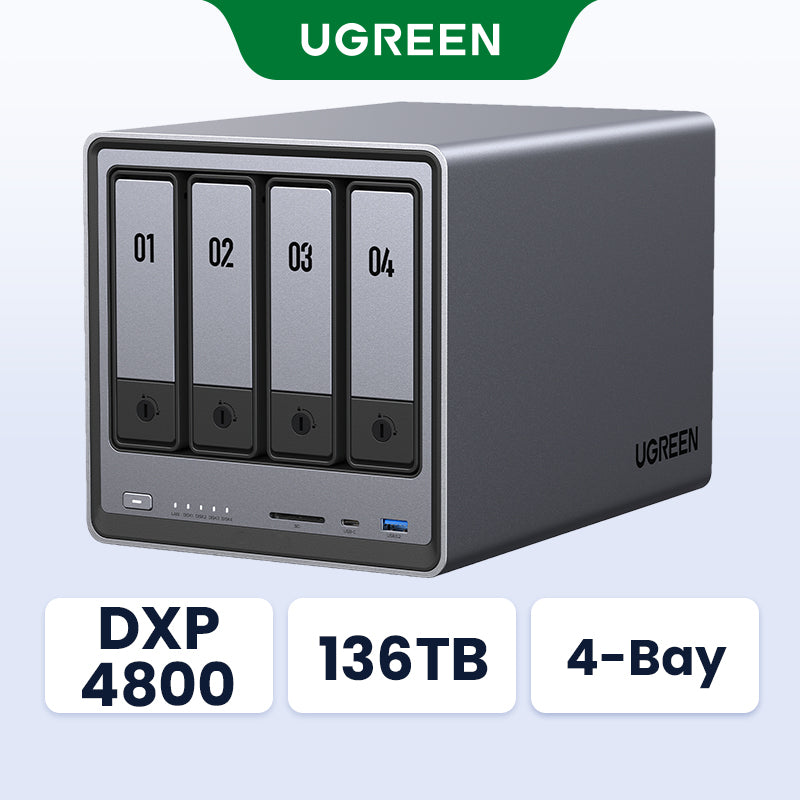 UGREEN NASync DXP4800 4-Bay Desktop NAS, Intel N100 Quad-core CPU, 8GB DDR5 RAM, 32G eMMC, 2 * 2.5GbE, 2 * M.2 NVMe Slots, 4K HDMI, Network Attached Storage (Diskless)