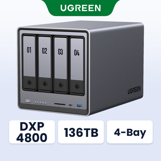 UGREEN NASync DXP4800 4-Bay Desktop NAS, Intel N100 Quad-core CPU, 8GB DDR5 RAM, 32G eMMC, 2 * 2.5GbE, 2 * M.2 NVMe Slots, 4K HDMI, Network Attached Storage (Diskless)