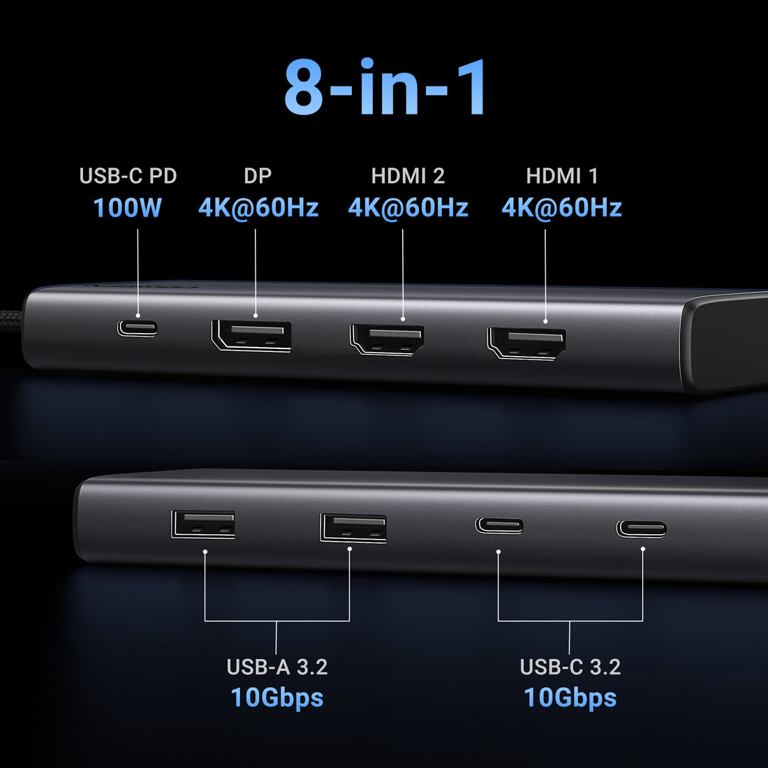 UGREEN 35625 Revodok 8 in 1 USB C Hub Triple Display Docking Station Dual HDMI, DP, 10Gbps USB C& A Data Port USB C Dock Compatible for ThinkPad, ZenBook and more