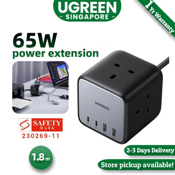 UGREEN GaN Power Socket, 1.8M Cable DigiNest Pro 65W USB C Charging Station, Power Strip with 3 AC Outlets, 2 USB-A & 2 USB-C Ports,PD Fast Charger